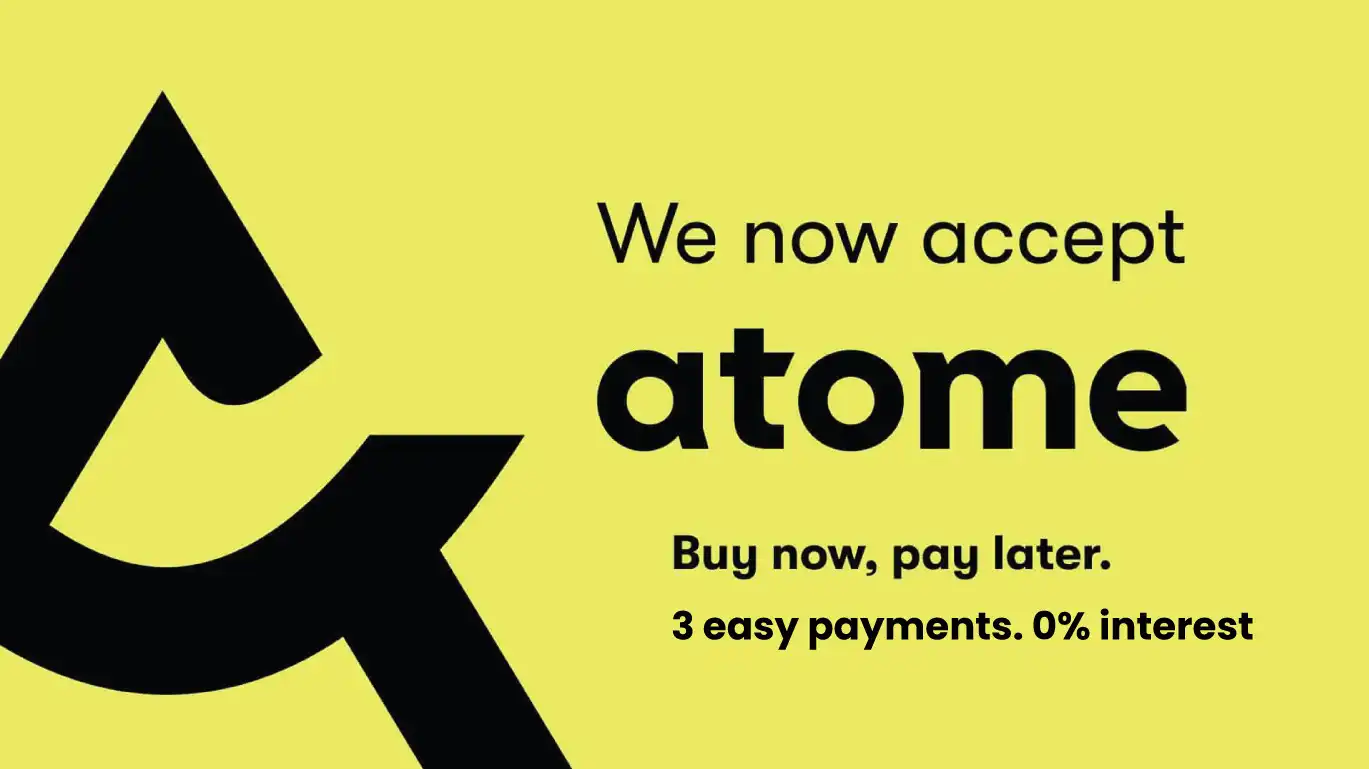 Atome card showing buy now, pay later. 3 easy payments. 0% interest.